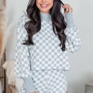 Pink Lily Checkered Sweater Set